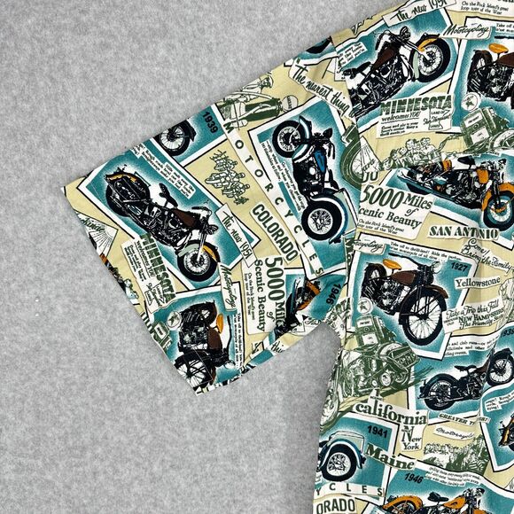 Dem Crazy Shirt Mens L Blue Motorcycles Road Trip All Over Print Travel Novelty - Picture 10 of 15